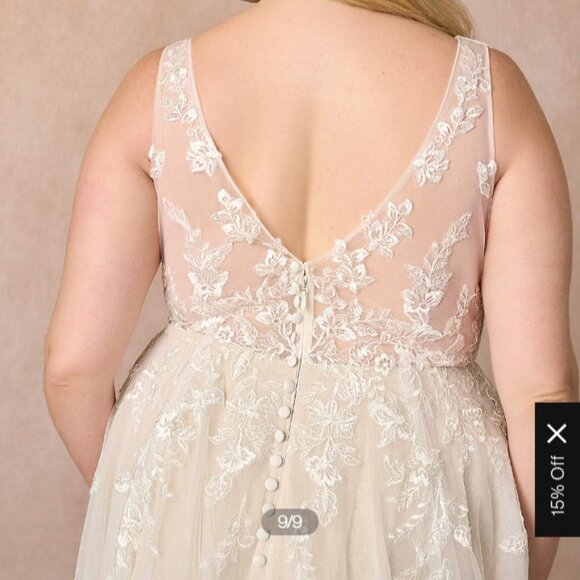 Azazie Joie Diamond White Nude A-Line V-Neck Sequins Tulle Dress NWOT - Picture 8 of 9